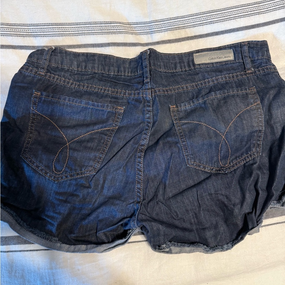 Calvin Klein Blue Jean Shorts Distressed Cut-Off Style
